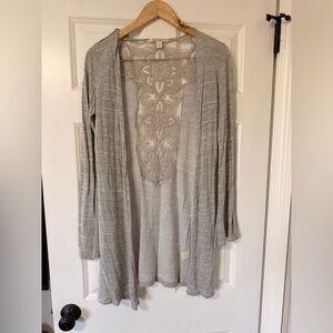 Light Gray Open-Front Cardigan with Lace Back